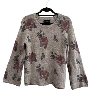 Lucky Brand Womens Sweater Medium Long Sleeve Round Neck Pullover Floral Fuzzy